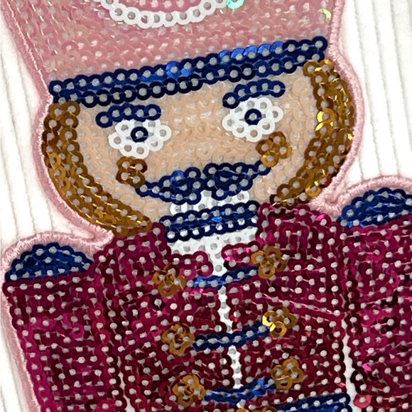 White corded sequin soldier holiday top S M L XL 2XL - Picture 9 of 9